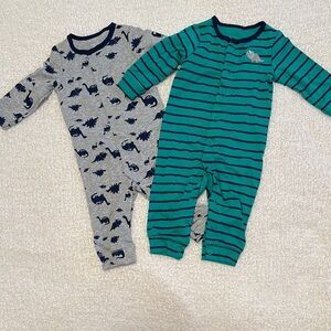 Gray and Green Footies Soft Cotton One Pieces